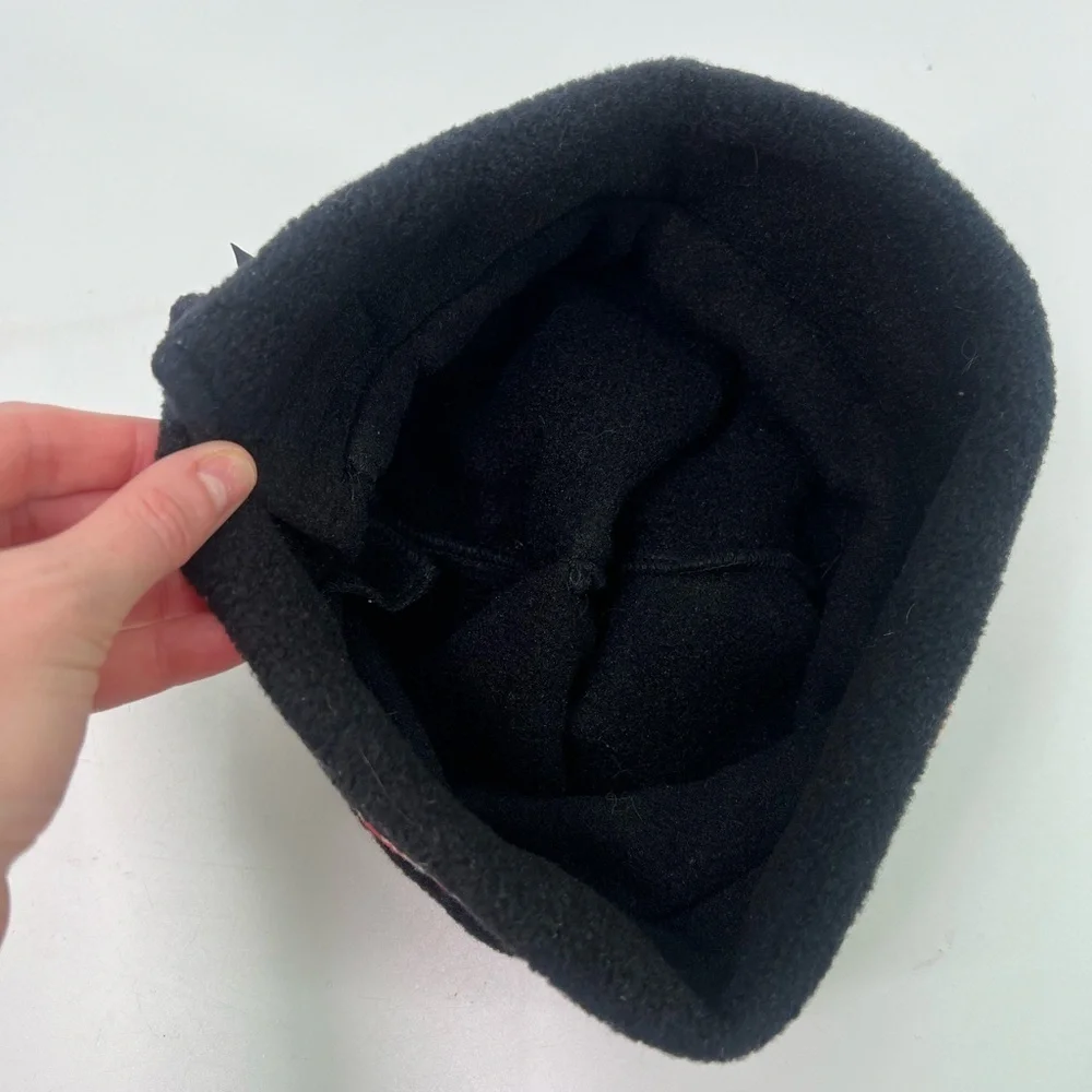 Vintage Digme Black Red Daisy Beanie Hat with Pom Tassel Ponytail Hole Velcro